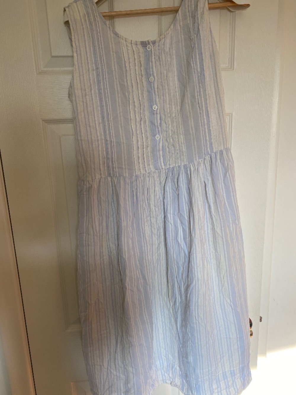 Epitome Vintage Blue & White Striped 100% Cotton Summer Dress with Pockets – Siz